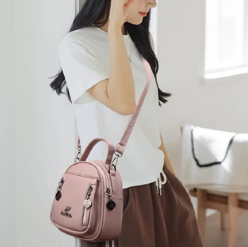 Hot Sale Korean New Fashion High Quality Soft Leather Backpacks Totes Women's Shell Shoulder Bags Crossbody Backpack Makeup Bag