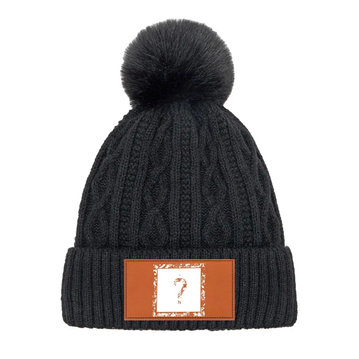 Gorro de invierno grueso con estilo con gráfico de punto de interrogación para mantener el calor gorro de punto con pompones para mujer