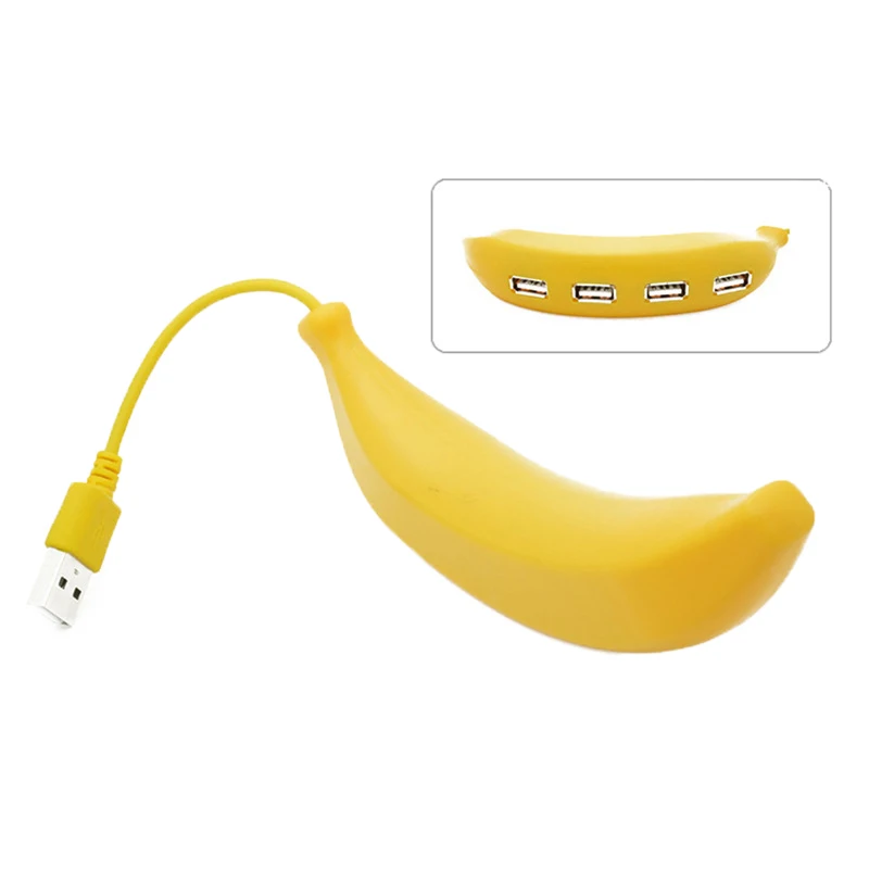 Type-c/ USB 2.0 Hub Multi USB Ports Splitter Hub Power Adapter 4 Port Multiple Expander USB Hub Funny Banana Shape For PC Laptop