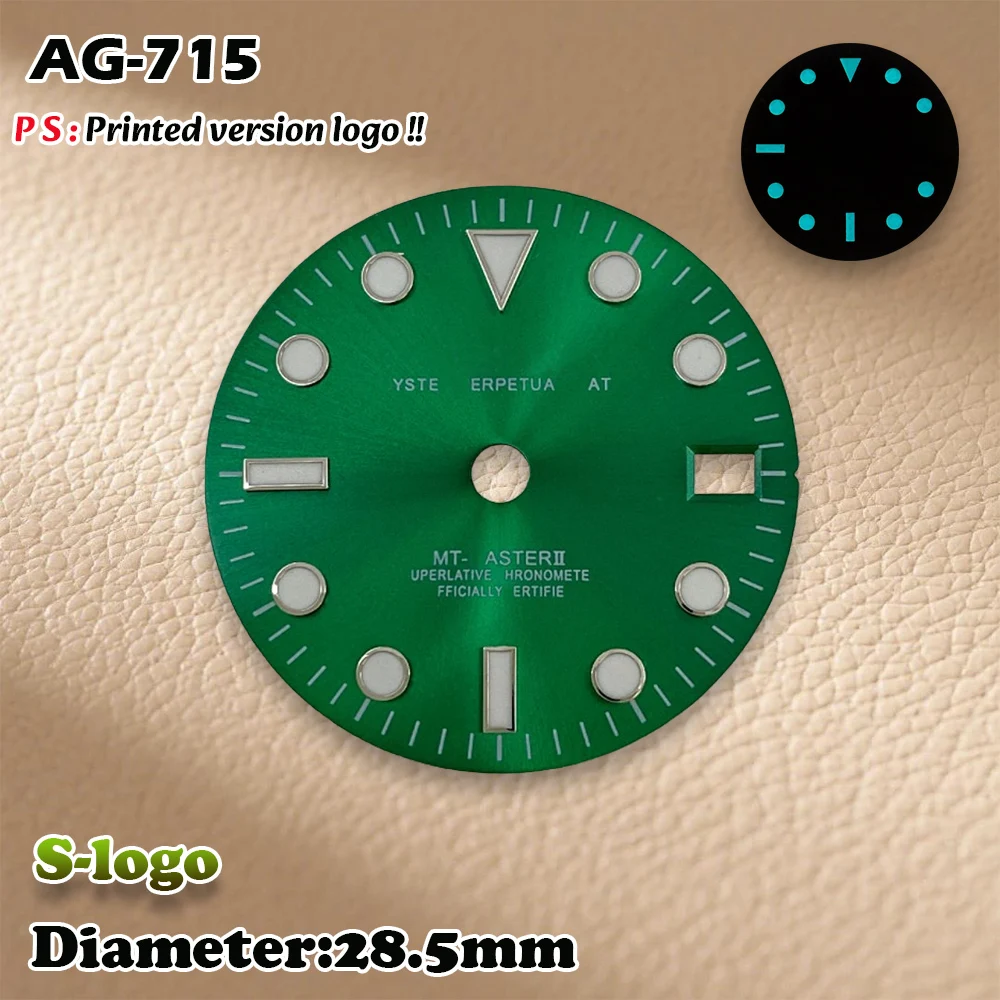 S logo 28.5mm GMT Green, White, Blue Dial Golden Index NH34 movement blue luminous Watches for men Watch Modification Accessorie
