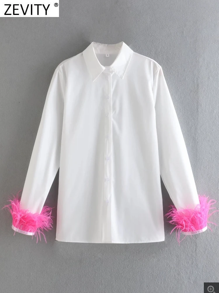 Zevity New Women High Street Candy Color Feathers Design Blouse Office Lady Long Sleeve Shirts Chic Casual Chemise Tops LS10028