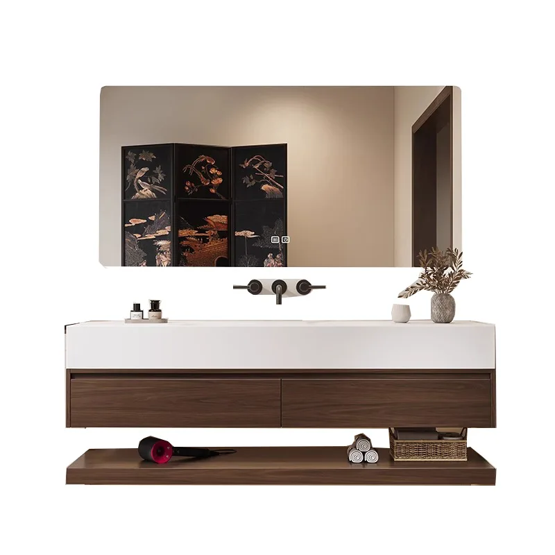 

Medieval style bathroom cabinet rock slab hot bending ceramic seamless combination cabinet hand