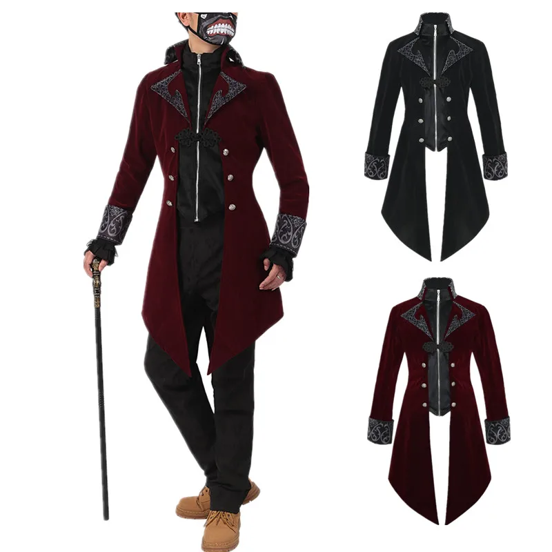 

Men's Mid-20th Century Retro Punk Tailcoat Long Sve Stand Collar Coat Dr Suit Set Polyester Material Online Exclusive