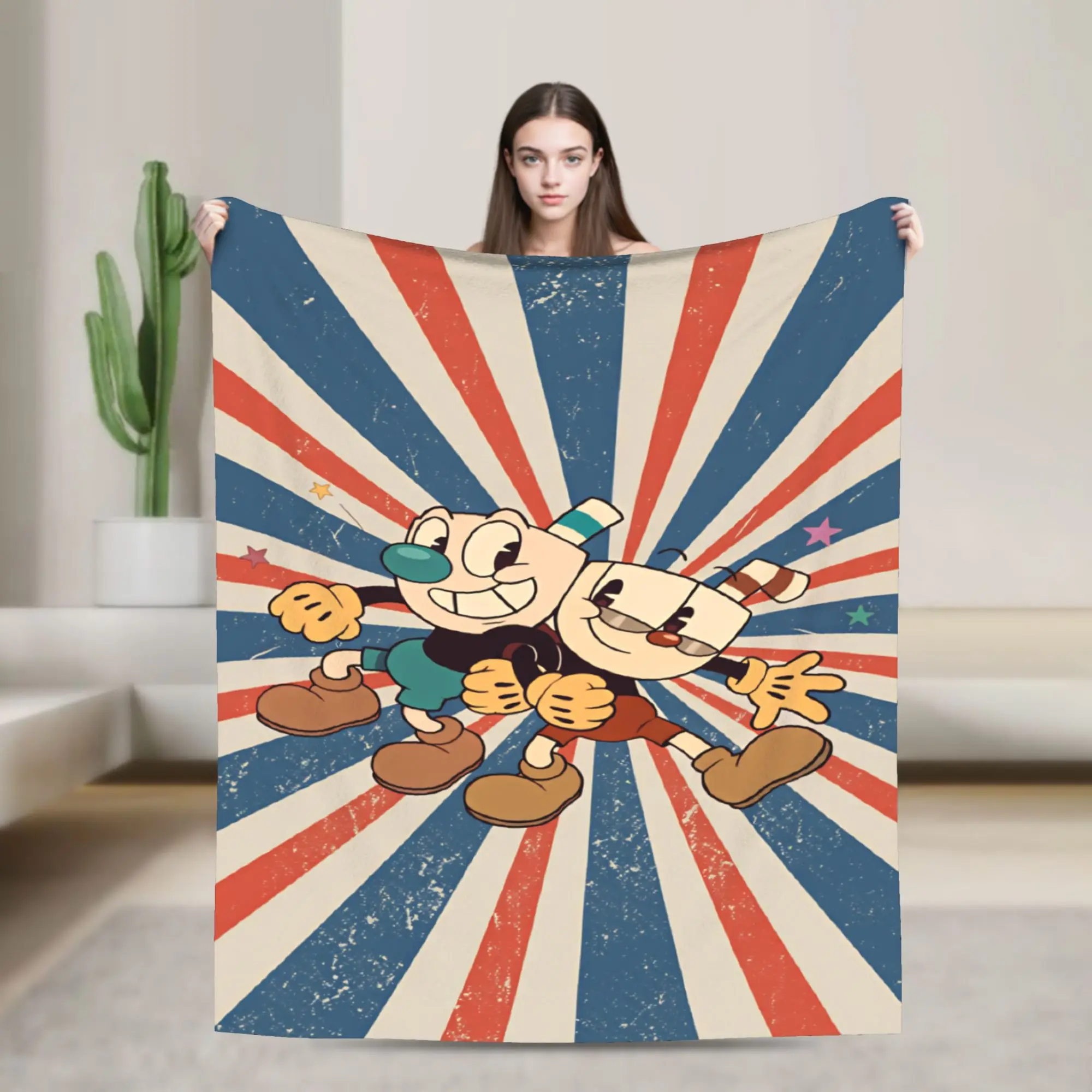 Cuphead Flannel Blankets  Super Warm Bedding Throws for Couch Bed Picnic Street Trend Bedspread Sofa Bed Cover