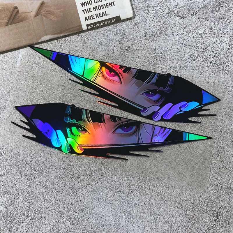 1 زوج أنيمي عيون JDM دراجة نارية ملصقات مقاوم للماء دراجة نارية الجبهة هدية لوحات جانبية خزان الوقود سكوتر العالمي شارات الفينيل