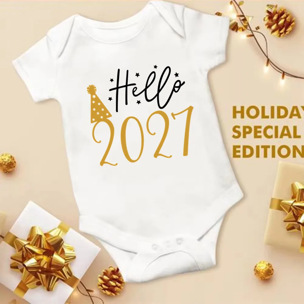 Hello 2027 Newborn Baby Bodysuit Cotton Short Sleeve Infant Rompers Body Baby Boys Girls New Year Ropa Clothes Christmas Gift