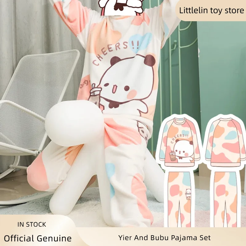 

Official Panda Yier And Bubu Pajama Set Coral Velvet Soft Warm Flannel Pajama Pants Autumn/Winter Couple Cute Pajama Set Gift