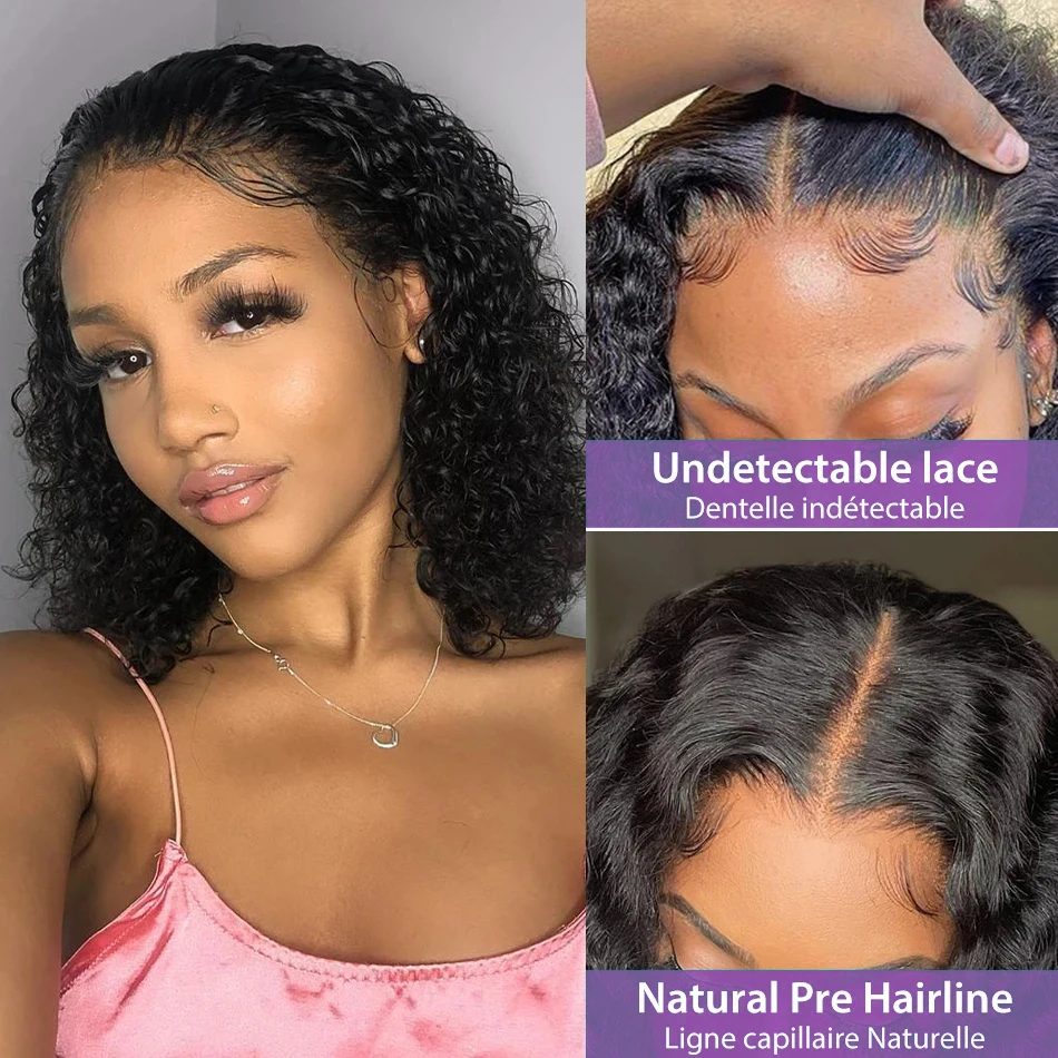 Deep Wave Short Bob Wig Human Hair 4x4 Lace Closure Wigs HD Transparent Lace Front Wigs For Women Water Wave Curly Pre Plucked