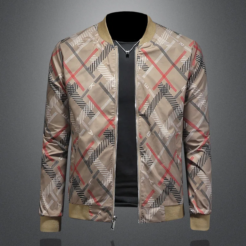 New men's casual sports slim fit jacket, fashionable double-sided jacket, high-quality striped design jacket M-5XL
