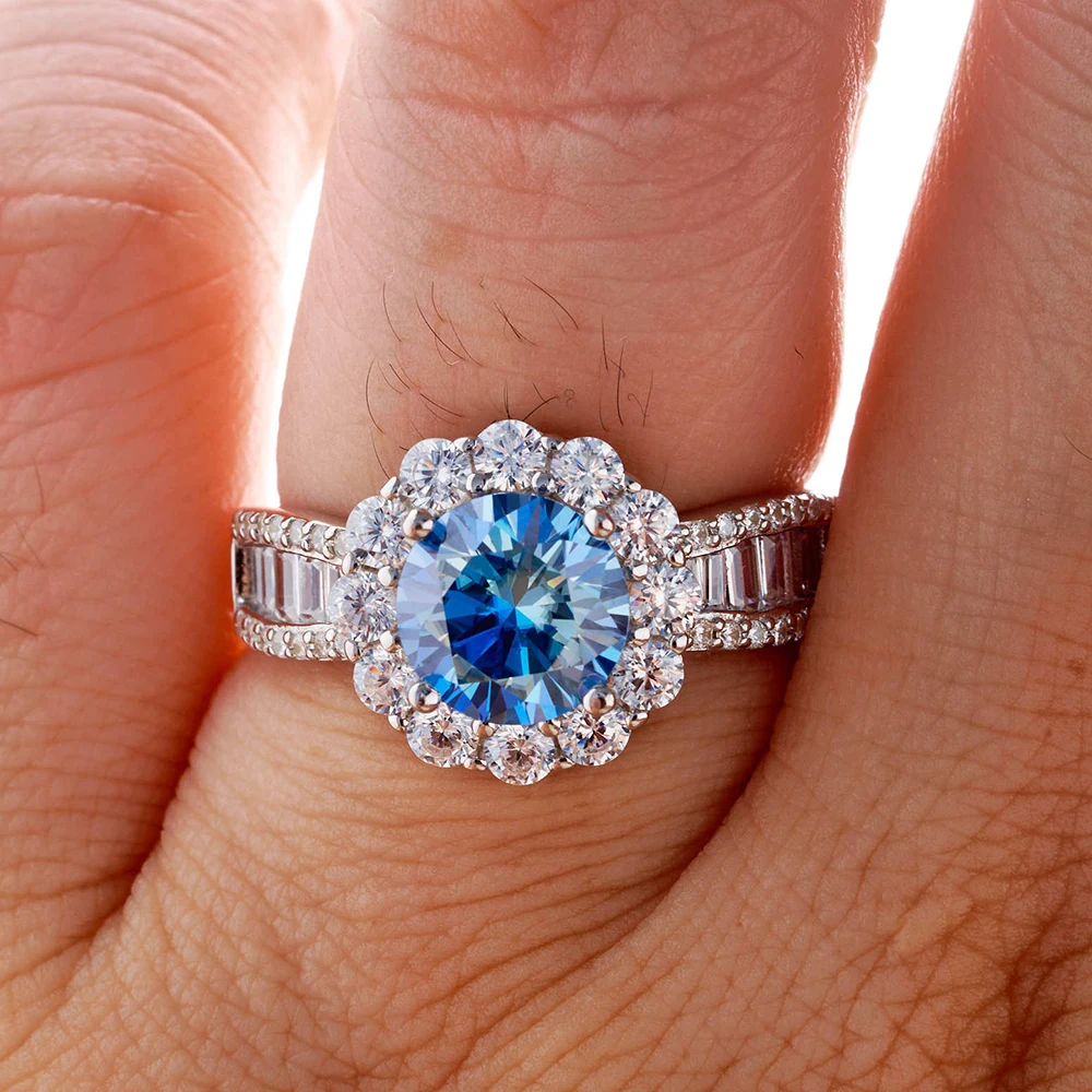 JoyceJelly 2ct Royal Blue Moissanite Ring for Cham Lady Round 8H8A Cut VVS1 Moissanite Diamond Dating Wedding Party Jewerly Gift