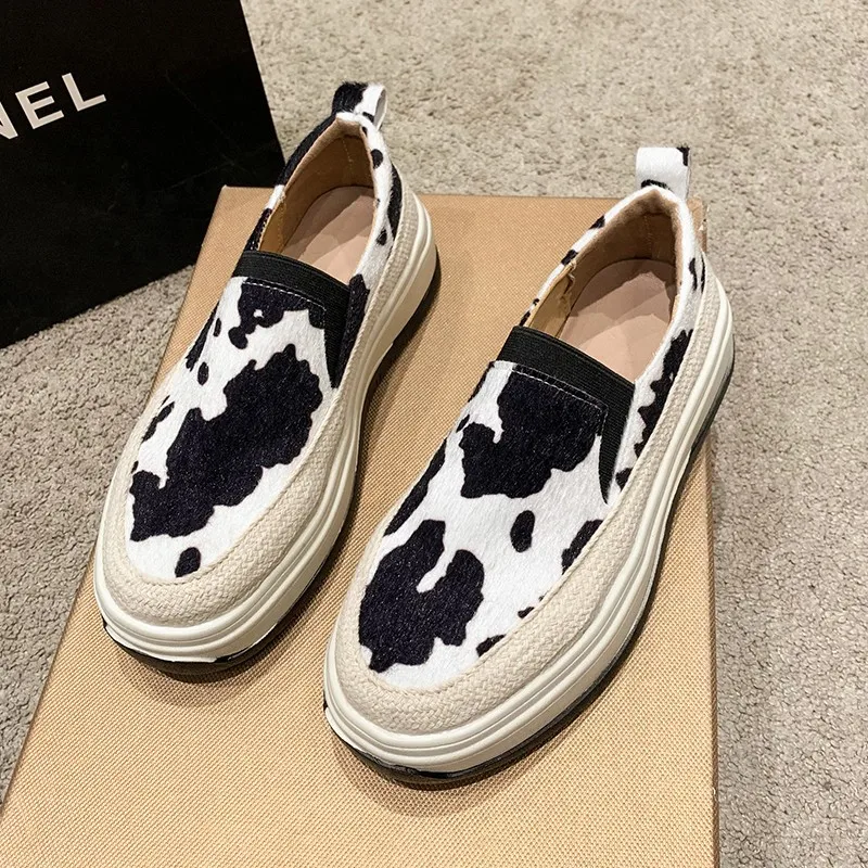 2023 Women Flock Round Toe Shoes Super Flats High Platform Casual Summer Fashion Women Pumps Slip On Loafers