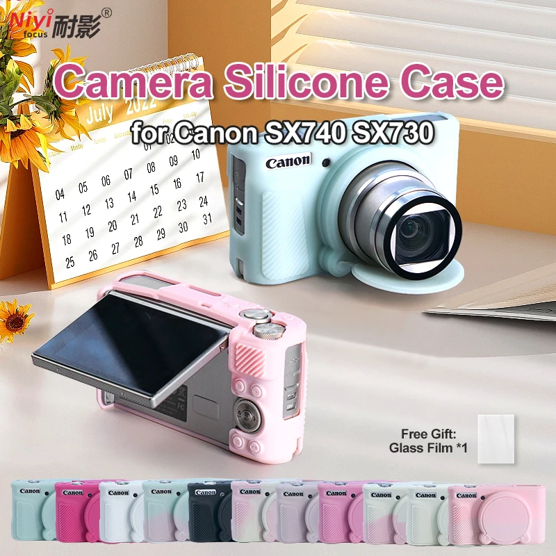 Camera Silicone Case for Canon SX740 SX730 Camera Cover Protector Camera Full Case Waterproof Bag with Glass Film Base Cap