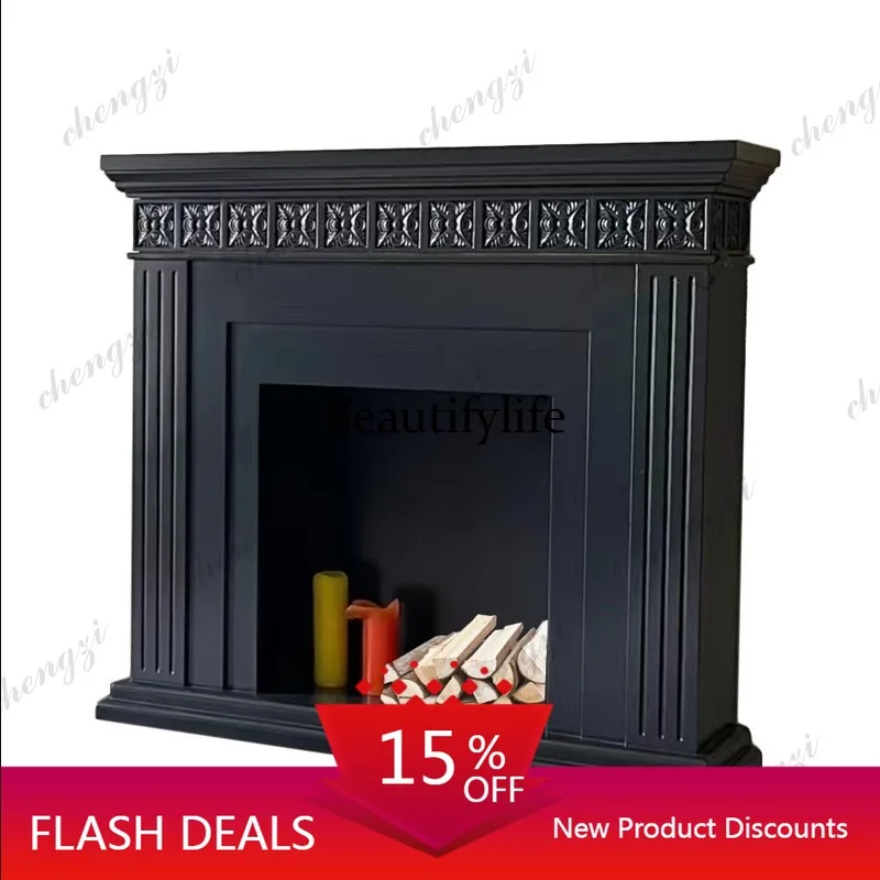 D80 American simple fireplace decorative cabinet solid wood carving retro homestay fireplace rack