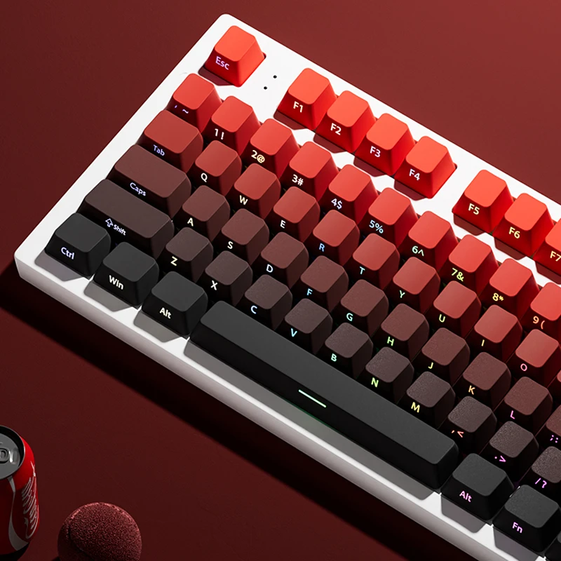 Teclas PBT retroiluminadas RGB con estampado lateral rojo degradado, 135 teclas, teclas de doble disparo, perfil de cereza para interruptores MX, Teclado mecánico