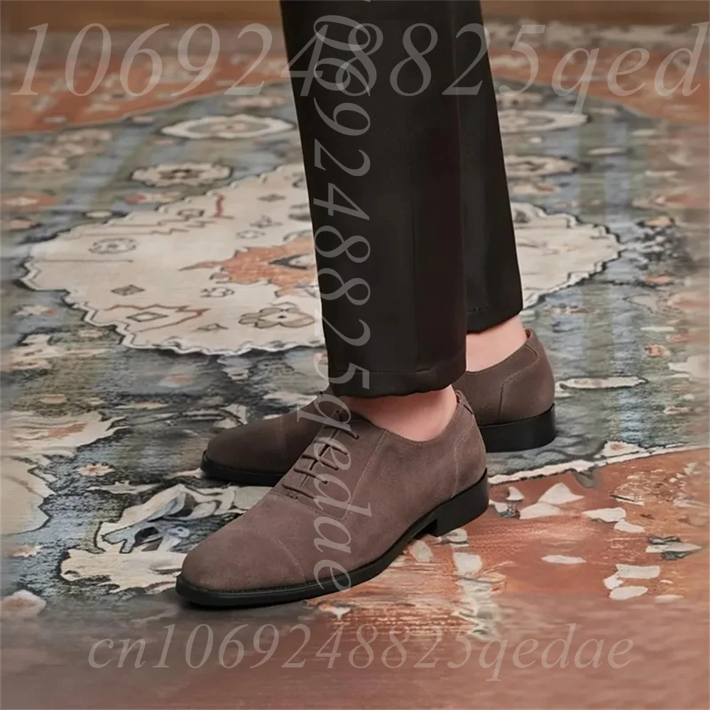 

Men's Lace-Up Suede Leather Cap-Toe Oxfords, Non-Slip Rubber Sole, Comfortable Durable Formal Footwear for Men, Multiple Colors