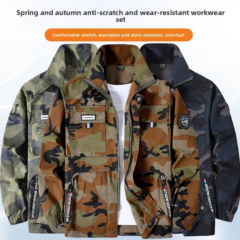 Abbigliamento Protettivo da Lavoro Mimetico Primaverile e Autunnale, Top in Puro Cotone Elastico Resistente allo Sporco e all'Usura per Uomo, per Edilizia