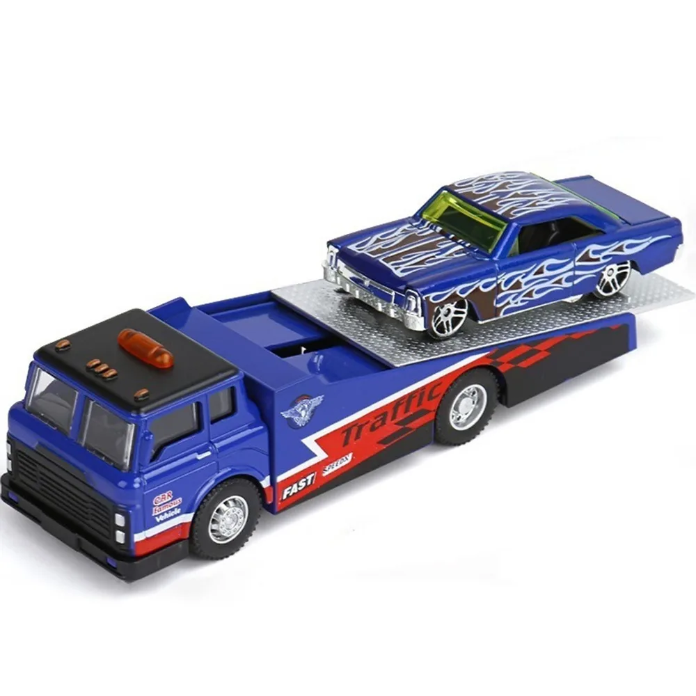 Scale 1:64 Alloy Trailer Model Diecast Metal Movable Joint Rescue Engineering Vehicles Sliding Transport Vehicle