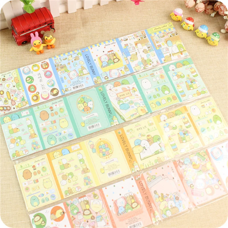 1pcs Cute Cartoon Memo Pad Lovely Bunny 6 Fold Self Adhesive Sticky Notes Diary Planner Stickers Office School A7111