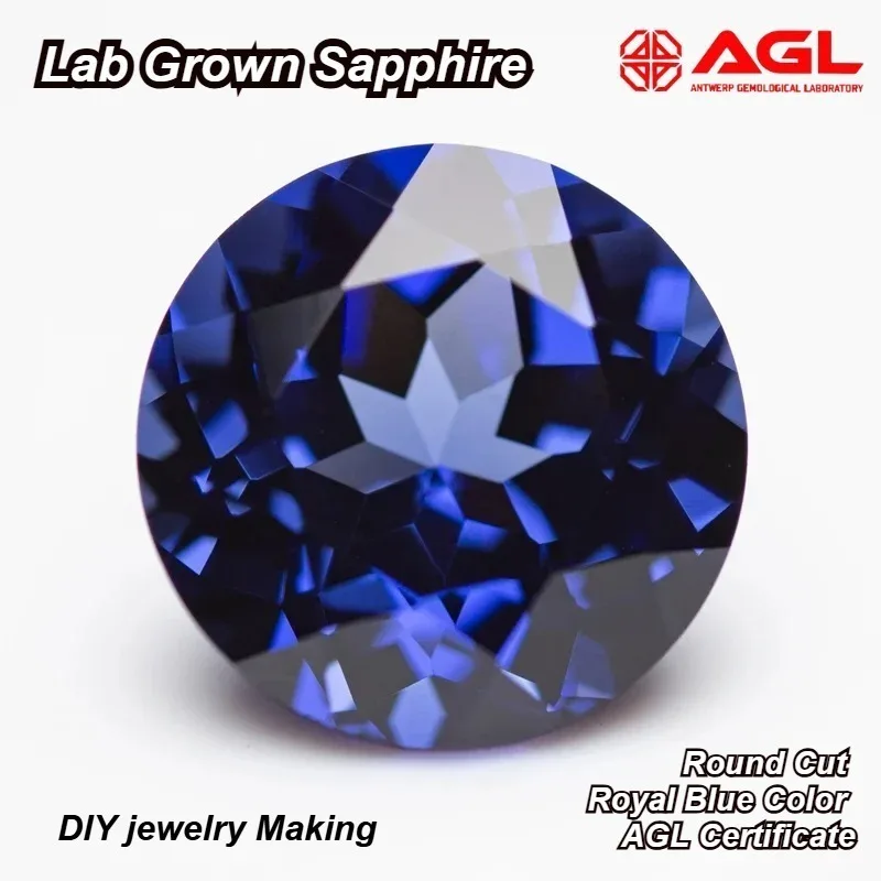 

Lab Grown Sapphire Round Cut Royal Blue Color Top Quality Gemstones For DIY Jewel Pendant Making Selectable AGL Certificate