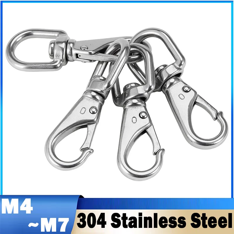 M4M5M6M7 304 Stainless Steel Rotating Ring Hook Universal Spring Snap Hook Dog Chain Swivel Ring Carabiner Keychain Swivel Ring