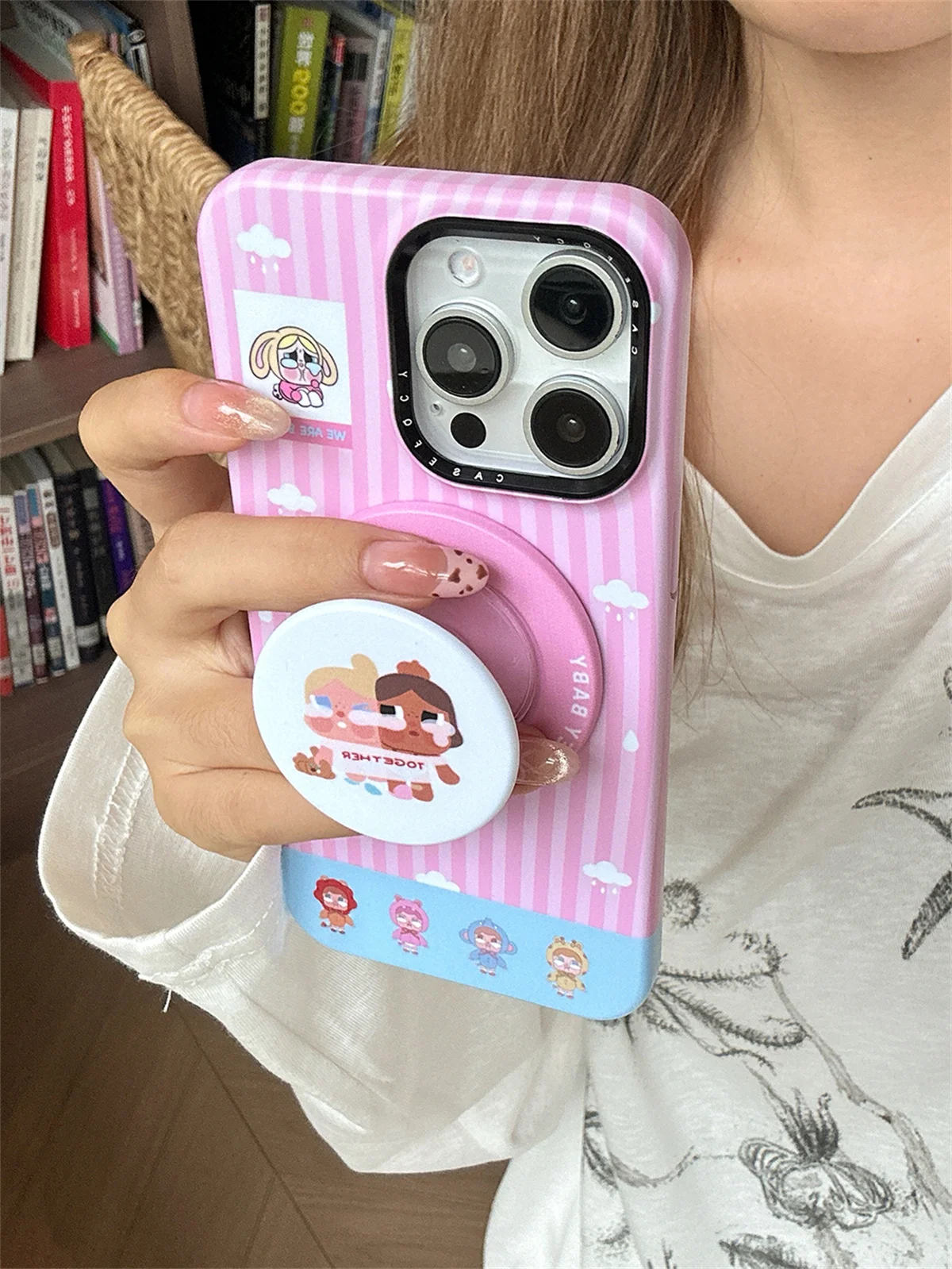 Moda listras rosa magnética caso de telefone para iphone 16 pro 15 14 pro max capa traseira com suporte para magsafe casos bonitos