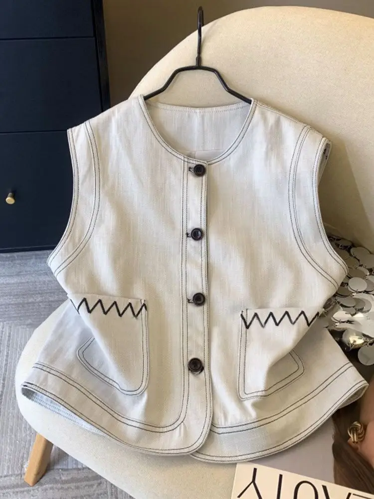 

2026 Spring/Summer New Women's Tank Top Round Neck Loose Cowboy Vest