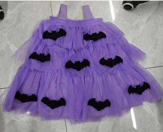 

1-6Y Kids Girl Halloween Tulle Dress Bat/Pumpkin Embroidery Sleeveless Suspender Mesh Lace Cake Dresses Costume