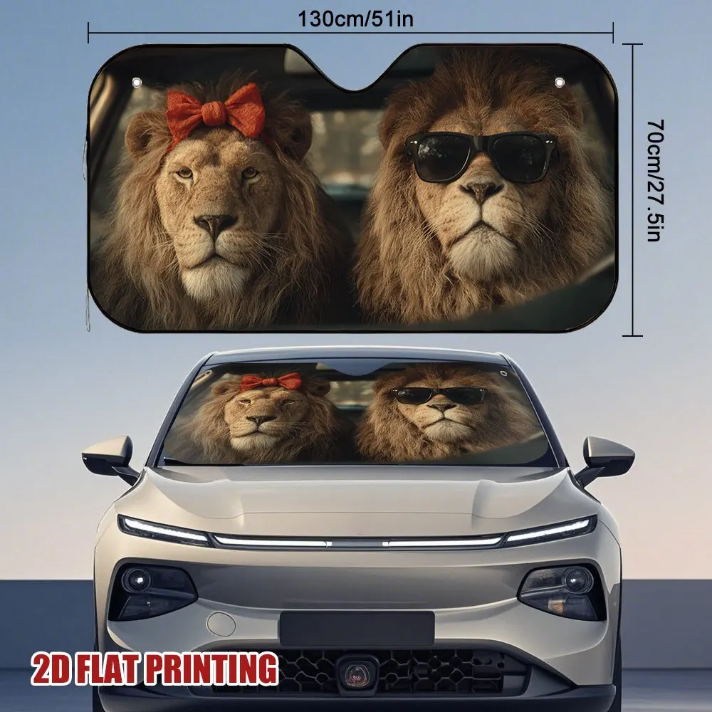 1pc Lion in Red Bow Car Sun Visor, Quick Sunblock, Reduces Car Interior Heat, Suitable for Daily Commutes, Long Trips
