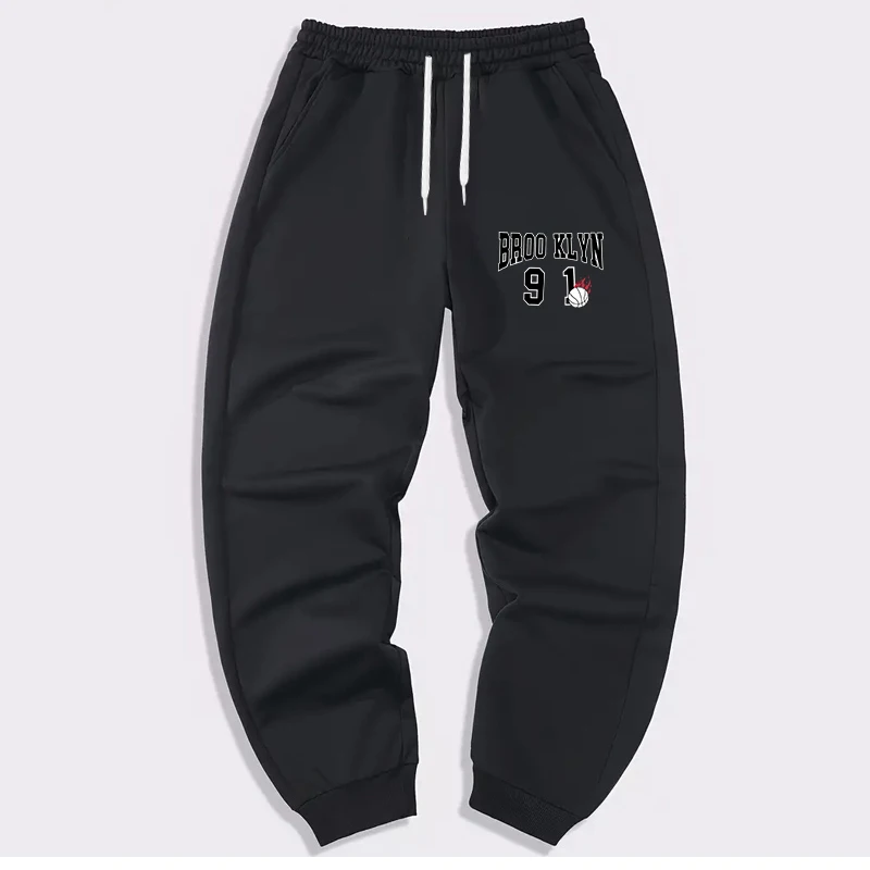 Basketball Logo Print Youth Men Sport Trousers Men Elastic Waist Sport Jogger Pant Men Sweatpants