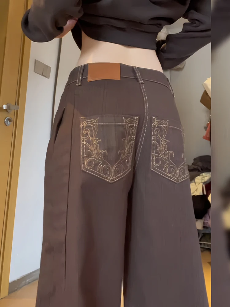 

Ретро-джинсы в американском стиле с вышивкой и полосками, женские, весенняя новинка, облегающие, свободные, в пол, модные джинсы