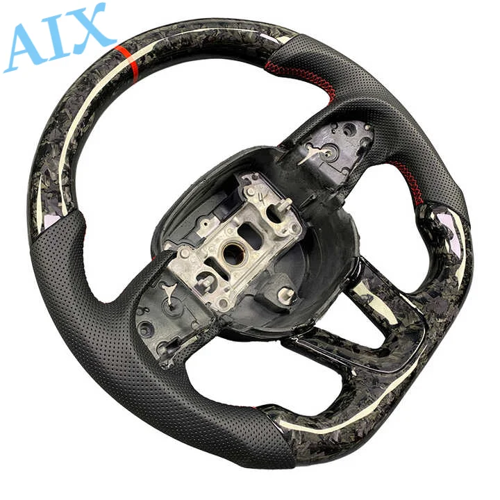 Picture 3: US Warehouse Dodge Challenger Forged Carbon Fiber Customized Steering Wheel 2015-2020 Genuine Leather Perforated Leather