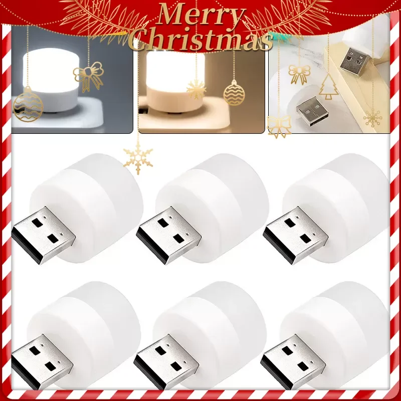 1-6PCS USB Night Light Warm White Eye Protection Book Reading Light USB Plug Computer Mobile Power Charging LED Night Lamp