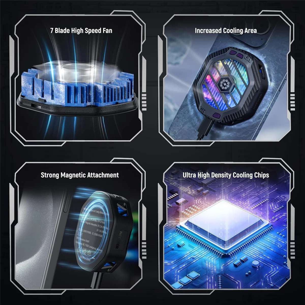 

ADEGBO-Improved Phone Cooler Magnetic Wireless Charger, 3 Level Quick Cooling Fan