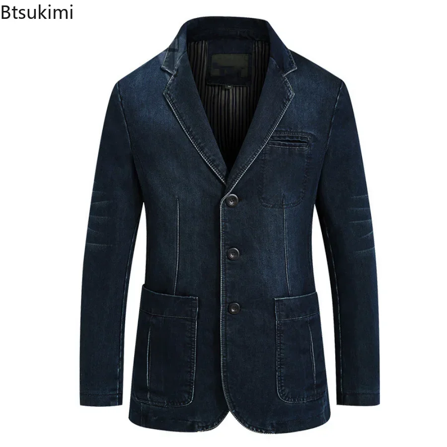 New 2024 Men\'s Denim Suit Jacket Luxury Fashion Casual Denim Jacket Formal Business Slim Fit Brand Men\'s Clothing Coat Jackets