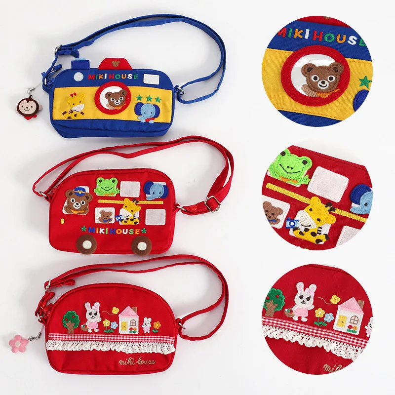 Zaini per bambini cartone animato giapponese simpatico coniglietto orso fotocamera Bus ricamo borsa a tracolla borse di tela zaino per bambini