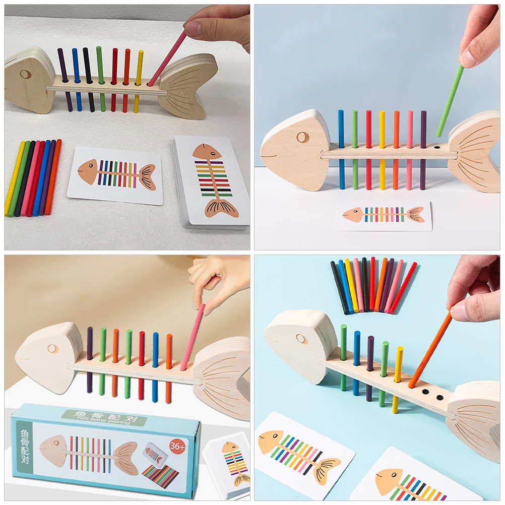 

1Set Rainbow Fish Bone Sorter Wooden Busy Board for Kids Color Recognition Toddler Learning Tool Early Development Skill Builder