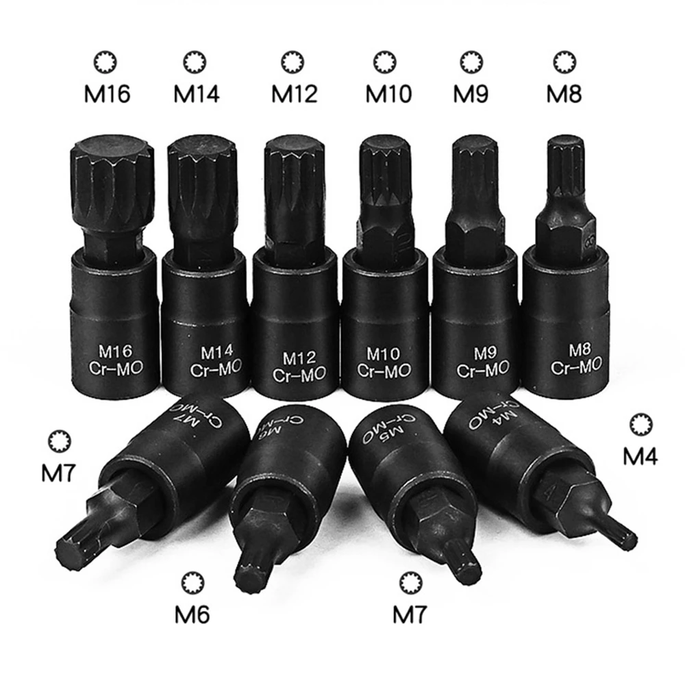 Imagem -02 - Torx Bit Soquete Conjunto com Adaptador Allen Chave Spline Kits Cabeça Universal para Torque Catraca Soquete Chave Ferramenta M4-m16 12 Pontos 10 Pcs 8