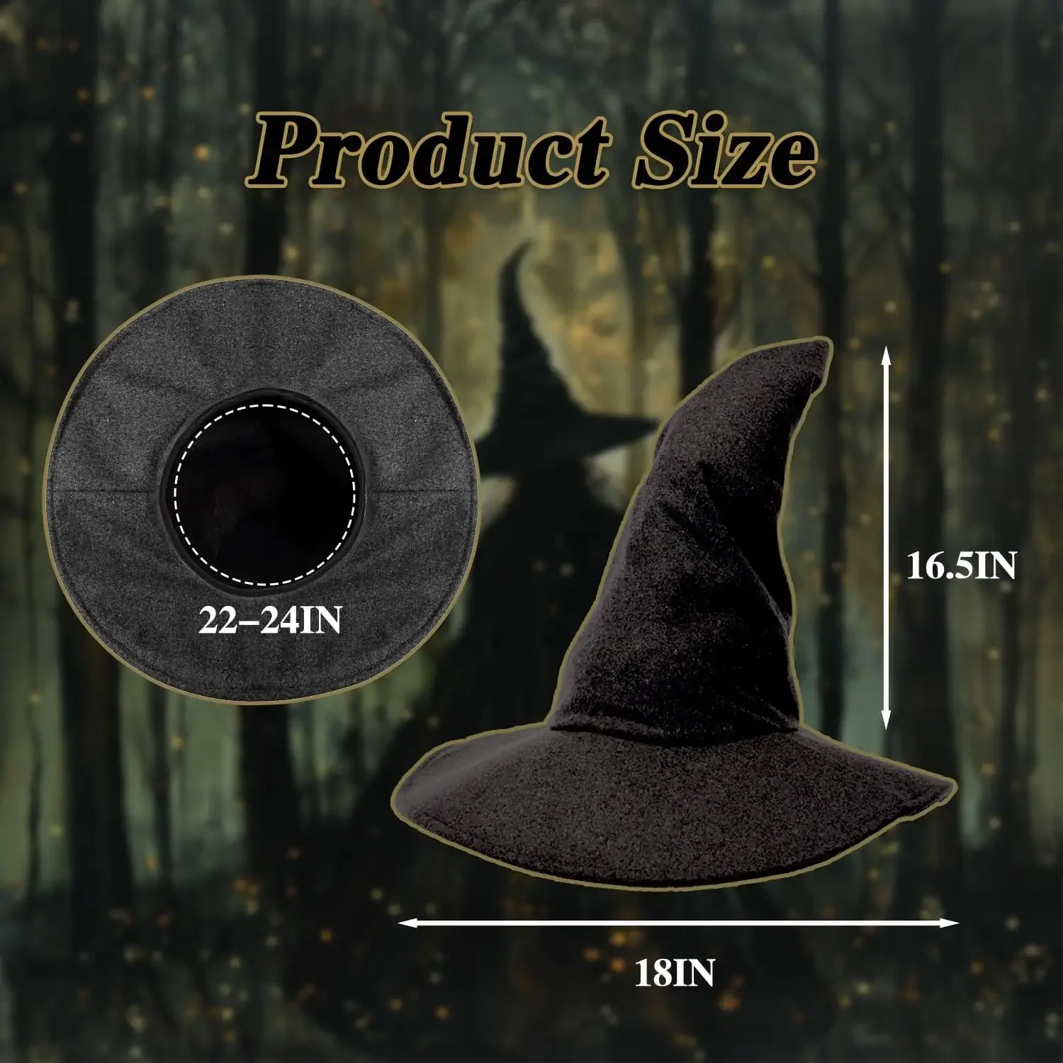 Halloween Witch Hats Black Folds Wizard Hat for Women Men Masquerade Party Cosplay Props Decoration Carnival Costume Accessory