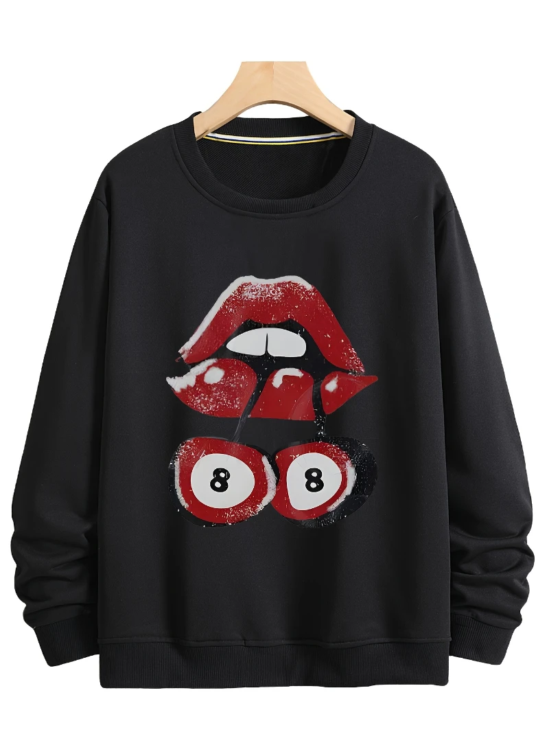 

Sexy Red Lips Men Women Warm Pullover 2025 Autumn and Winter Round-neck Hoodie Is for Both Men and Women Top Y2k