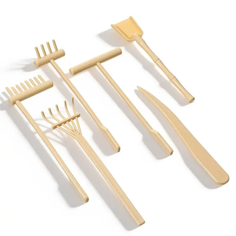 PZHI Garden Rake Set 6Pcs, DIY Sand Zen Garden Tools for Desk Relaxation, Desktop Stress Relief Accessories