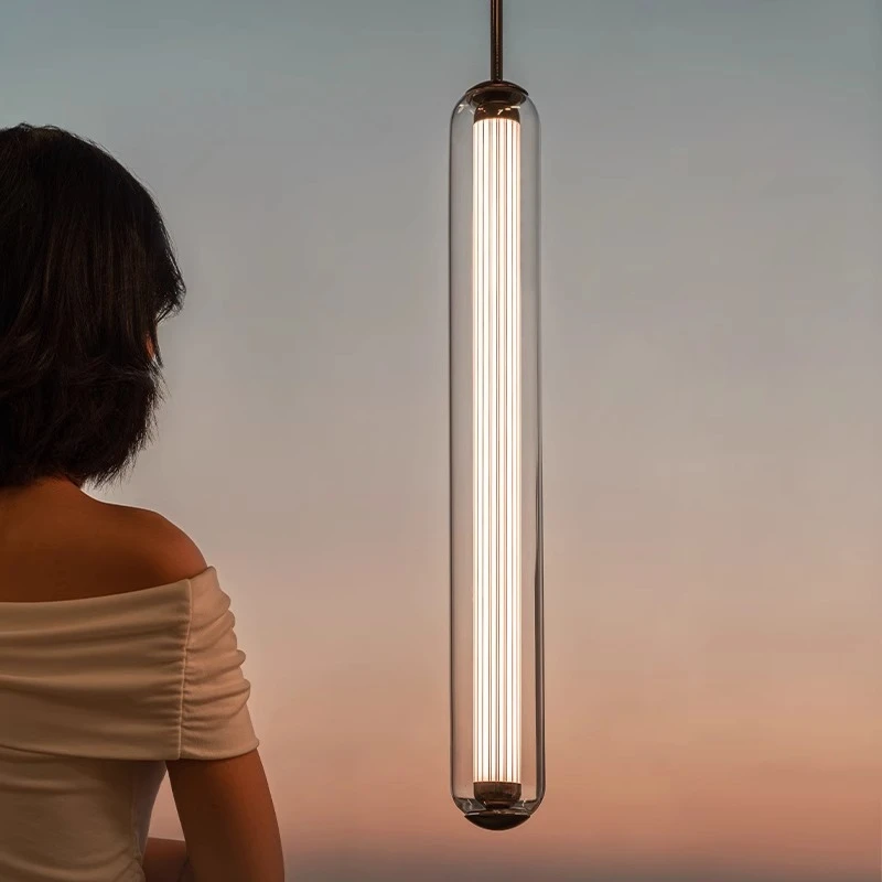 Minimalist Long Strip Clear Glass LED Pendant Light Modern Designer Eye Protection Hanging Lamp Restaurant Bedroom Bedside Study