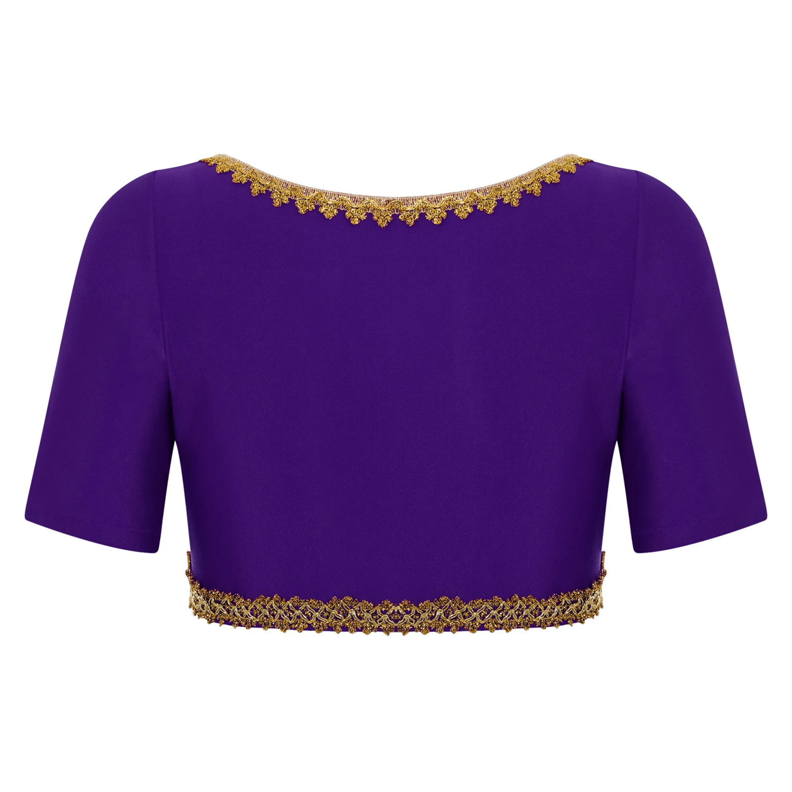 Womens Belly Dance Outfit Gold Trim V-Neck Blouse Tops Indian Folk Ballad Dance Crop Top for Modern Belly Dance Performance