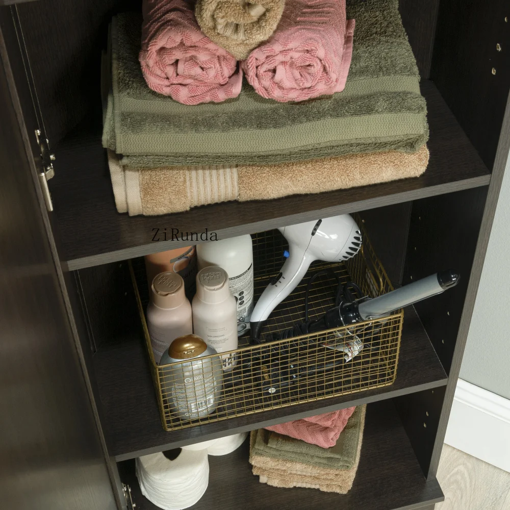 Engineered Wood Contemporary Corner Storage Cabinet with 5 Shelves, Brown