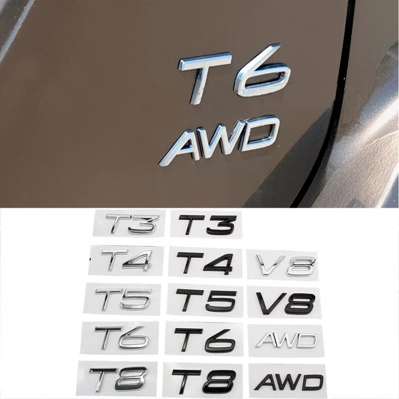 ABS Car Badge Rear Emblem Tail Sticker T3 T4 T5 T6 T8 V8 TO AWD Logo For Volvo V40 S40 S60 XC60 S40 XC90 S60L XC70 XC80 V60