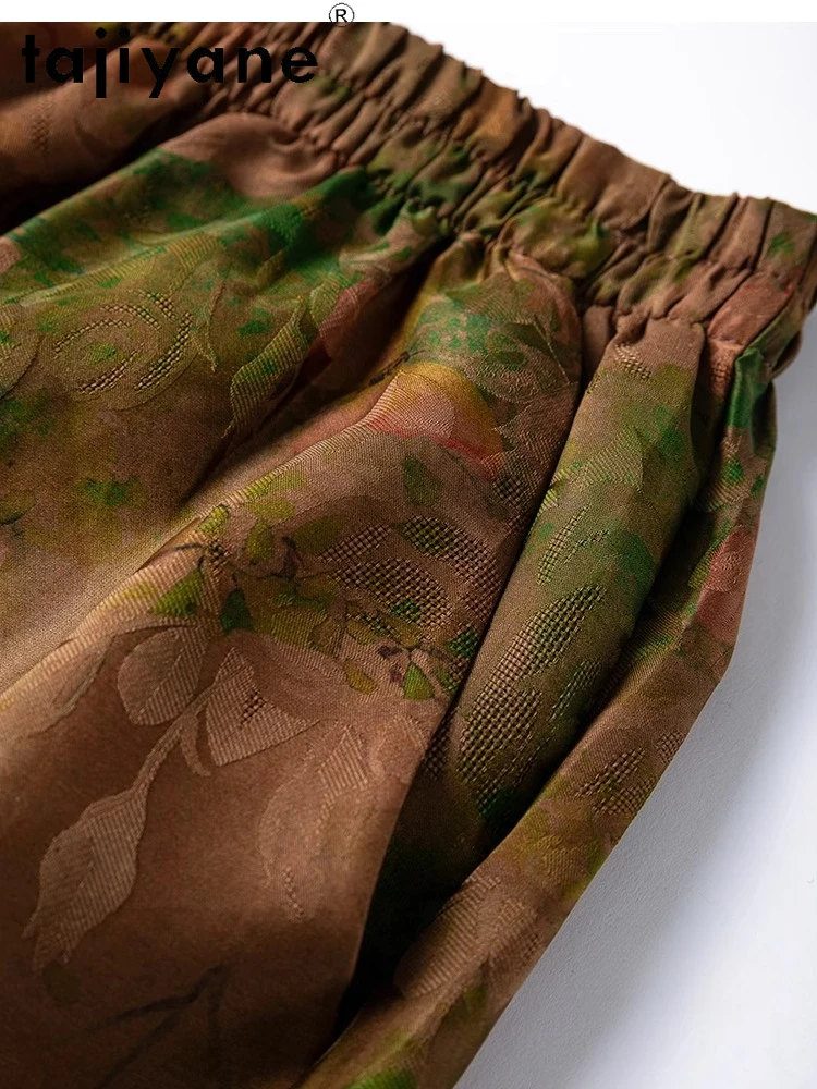 Tajiyane 100% natural amoreira seda shorts mulher verão baggy curto jacquard cetim marrom calças curtas roupas femininas 2025 шорты