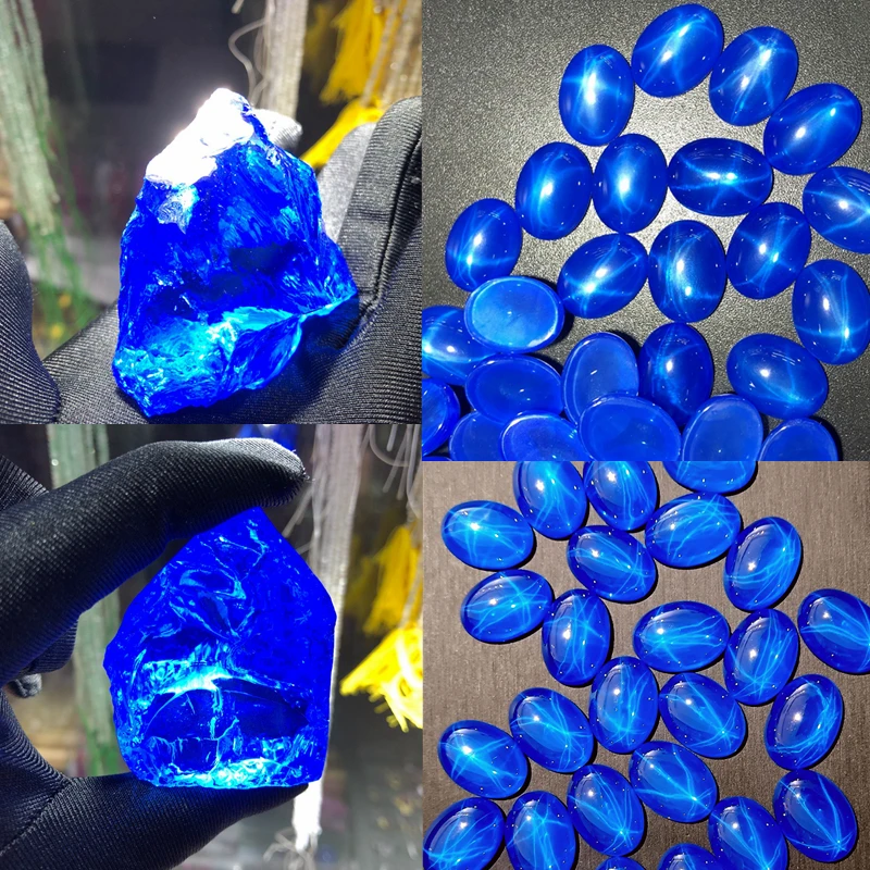 Large Pretty Star Blue Sapphire Mohs Hardness Gems Oval Flat Cut Mineral Stone Pass Test Gem For Jewelry Making Boxed Gemstone