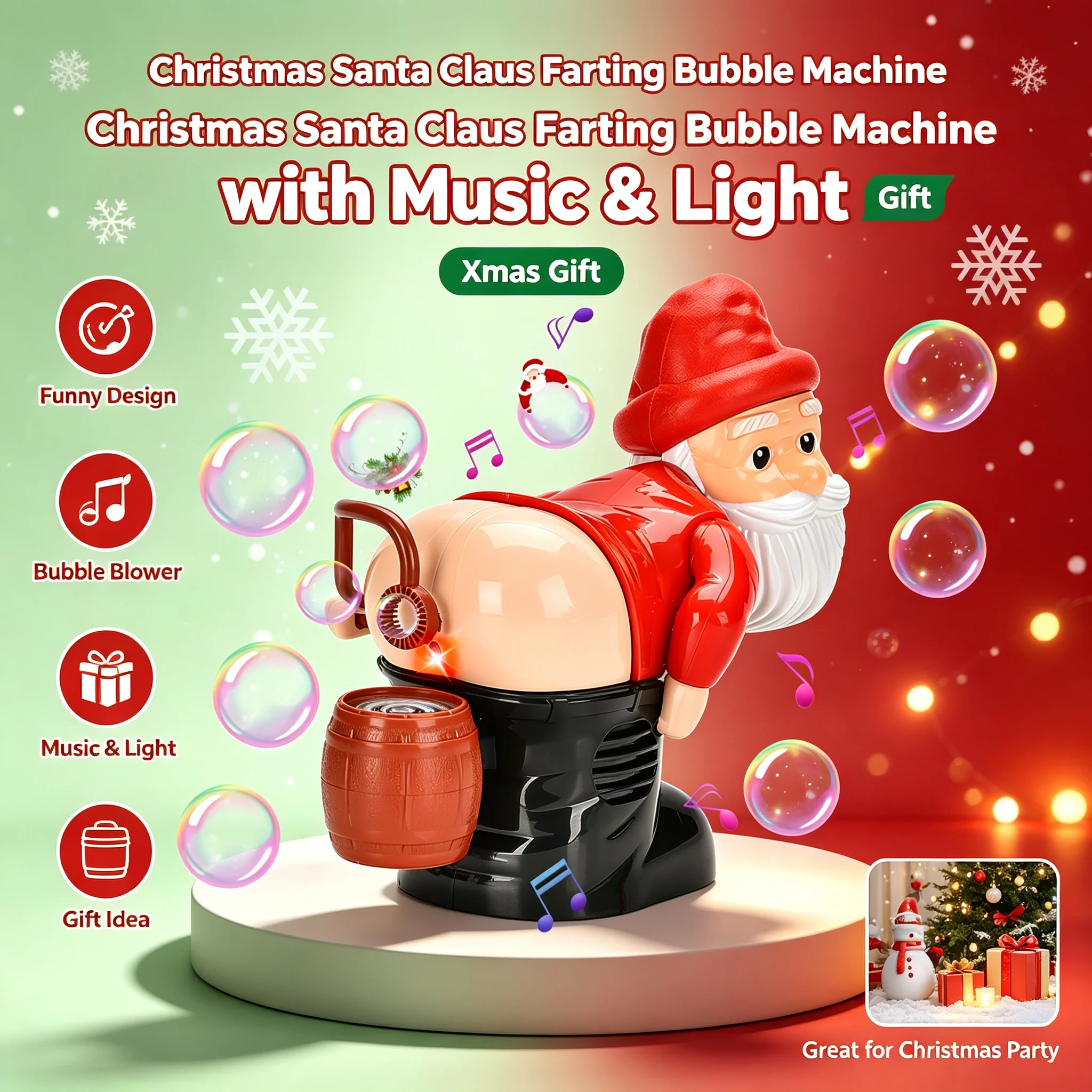 1-5 Sets Christmas Farting Bubble Machine Santa Claus Bubbles Blower Tool With Music & Light Creative Gifts (No Bubble Solution)