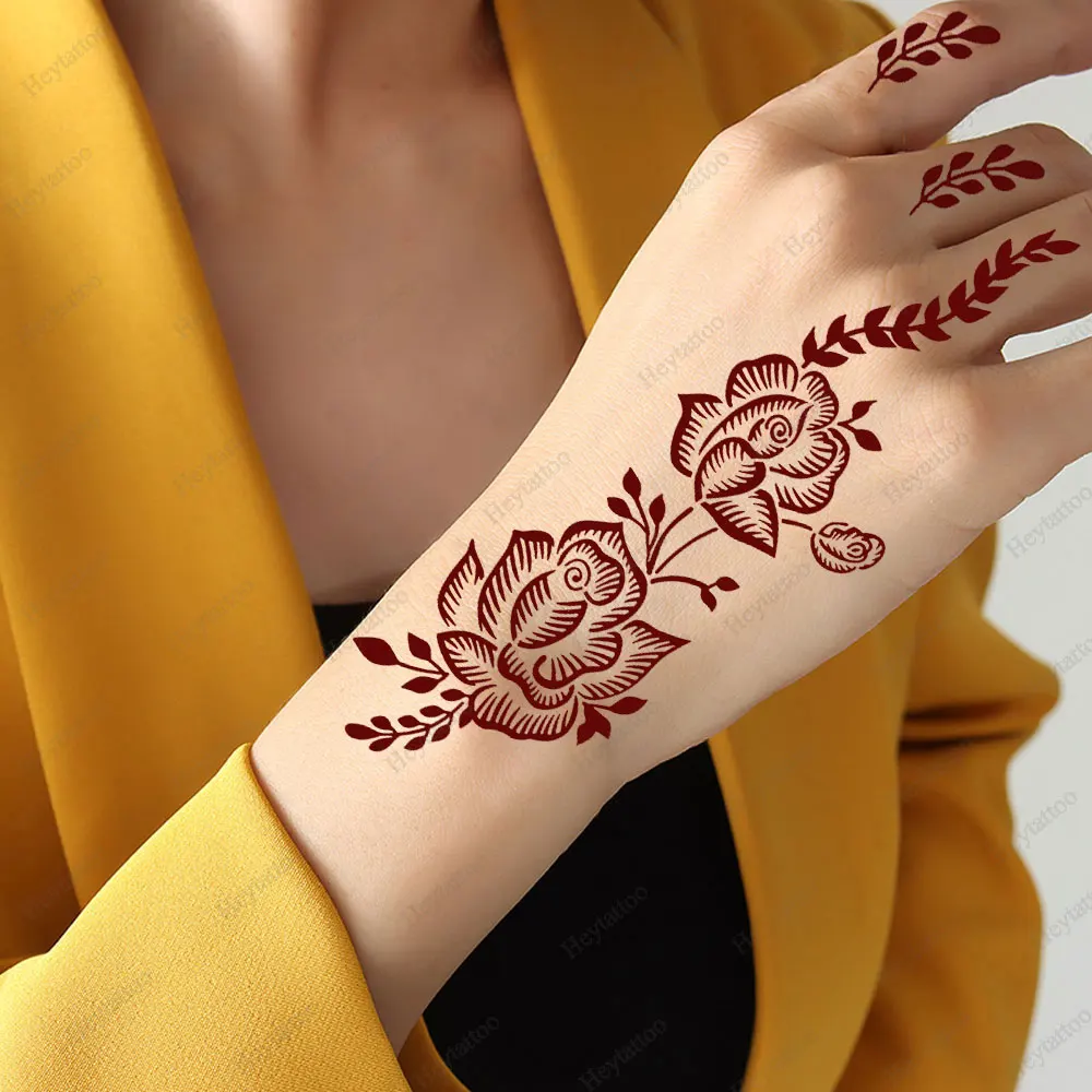 2pcs Flower Tattoo Stencils for Hand Henna Tattoo Templates for Women Wedding Festival Hand and Fingers Body Art Decoration