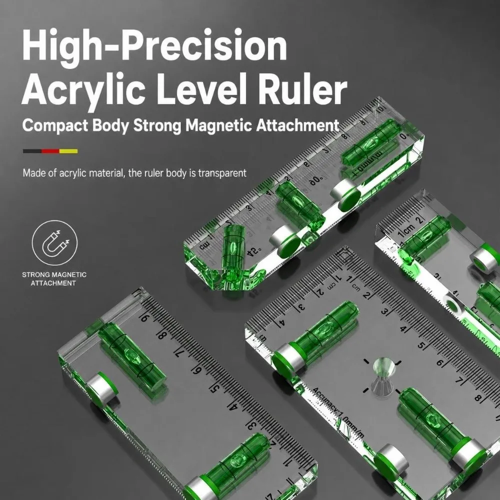1PC Acrylic Mini Level Ruler Transparent Horizontal Vertical Spirit Level Magnetic High Precision Angle Measuring Tool