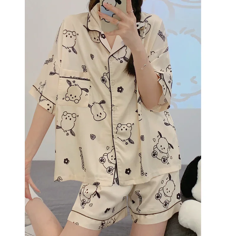 Sanrio New Pacha Dog Silk Piżama damska Cute Cartoon Casual and Comfortable Cool Breathable with Chest Pad Home Piżama Suit